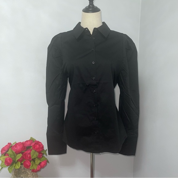RACHEL ZOE Black Poplin Poof Sleeve Button Down Shirt - Size M - NWT- Reemoly - Picture 12 of 14